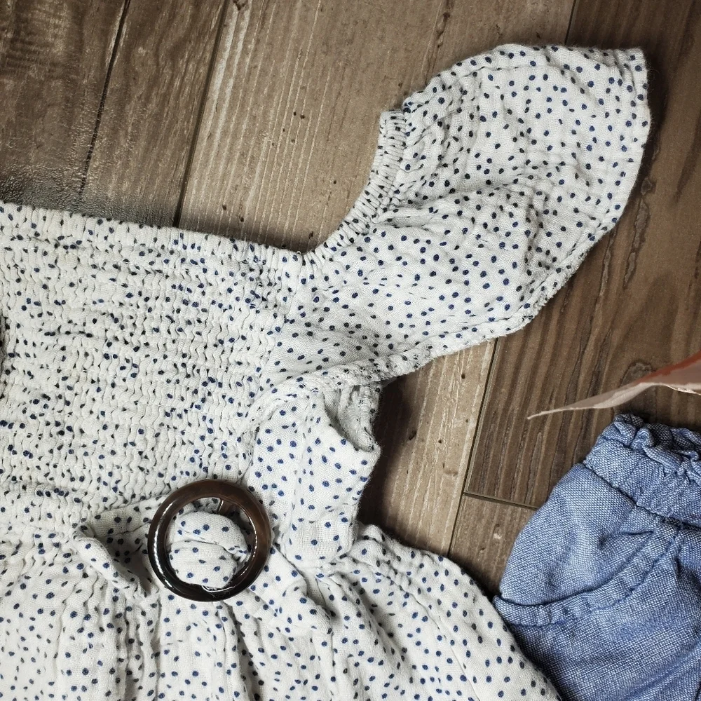 Girls 2T Outfit Polka Dot Top Linen Chambray Bottoms | Old Navy & Tahari | 2pc